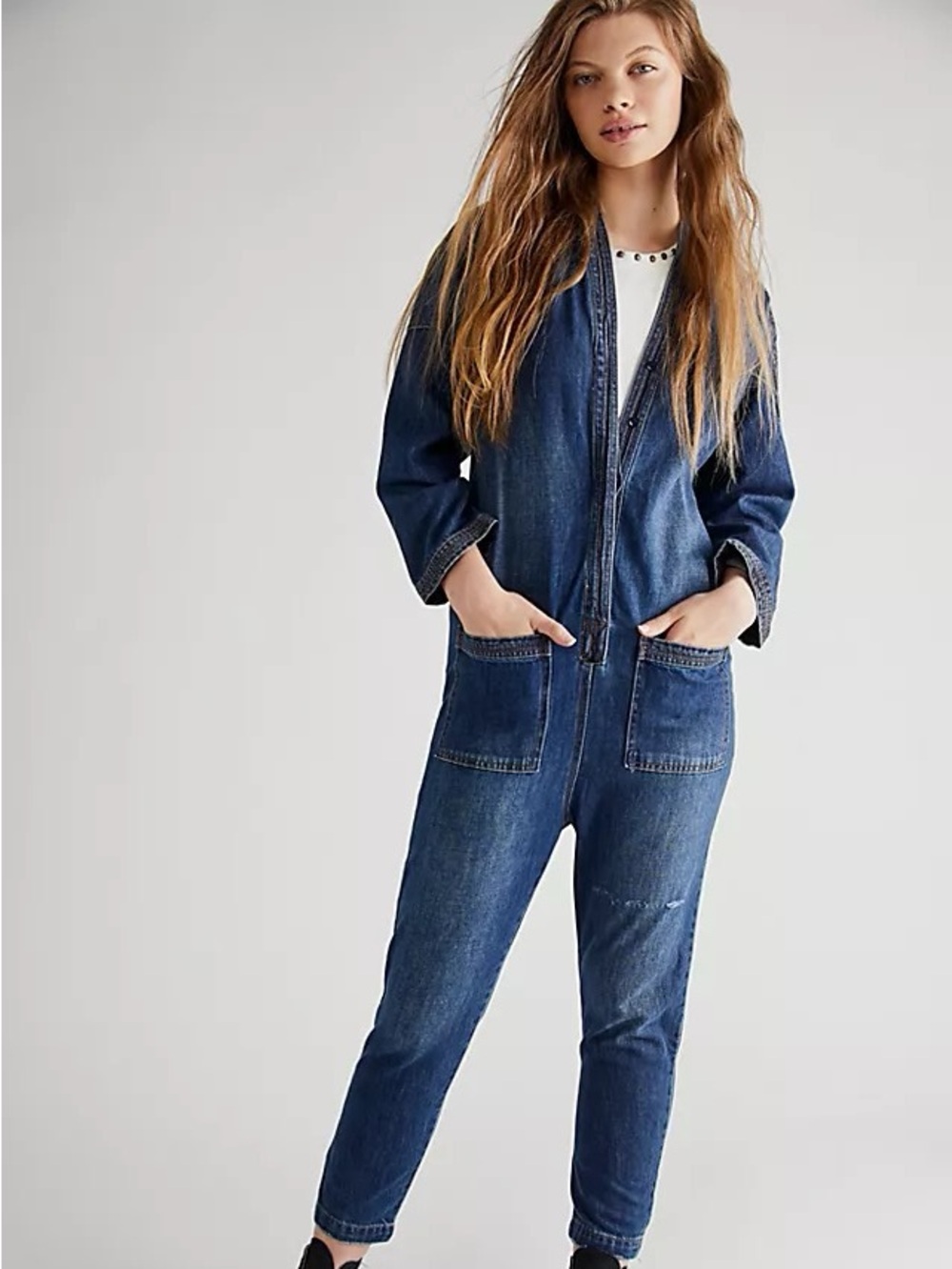 Free People Sandrine Rose Kimono Denim Jumpsuit